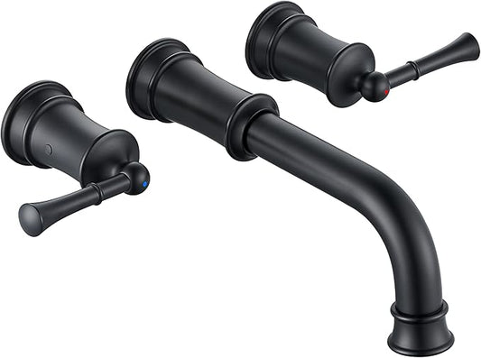 High Flow Wall Mount Tub Filler with Rough-in Valve, Wall Mount Tub Faucet, Brass Roman Bathtub Faucet 2 Handle with 360° Swivel Spout, Matte Black(B2306-BK)