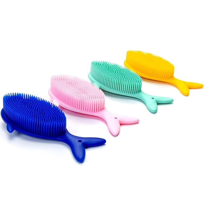 Premium Sensory Brushes for Kids or Autism,Soft Silicone Body Scrubber,2 in 1 Sensory Room Occupational Therapy,Silicone Loofah,Pets Shower Brush Bath Brush Shampoo Brush(Whale-Pink)