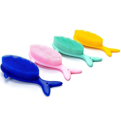 Premium Sensory Brushes for Kids or Autism,Soft Silicone Body Scrubber,2 in 1 Sensory Room Occupational Therapy,Silicone Loofah,Pets Shower Brush Bath Brush Shampoo Brush(Whale-Pink)