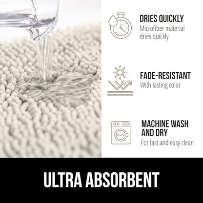 GORILLA GRIP Bath Rug Mat 60x17, Thick Soft Absorbent Chenille, Quick Dry Microfiber Mats, Rubber Backing Washable Shower Floor Rugs, Bathmat Runner, US Designed Bathroom Home Decor Accessories Ivory