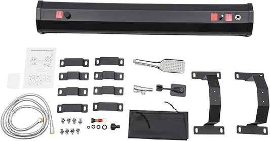 TFCFL 7.93 Gallon Roof Rack Mount Road Shower, High Pressure Outdoor Camping Shower with Long Hose, Portable Camping Solar Shower for Camping, Hiking, Beach, Pet & Gear Cleaning, Black