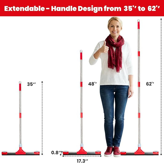 Heavy Duty Floor Squeegee for Concrete Floor – 17.3” EVA Foam Blade with Cloth Clip Design, 62” Extendable Handle, Multi-Surface Floor Squeegee Broom for Windows, Bathroom, Garage, Tile, Patio &Shower
