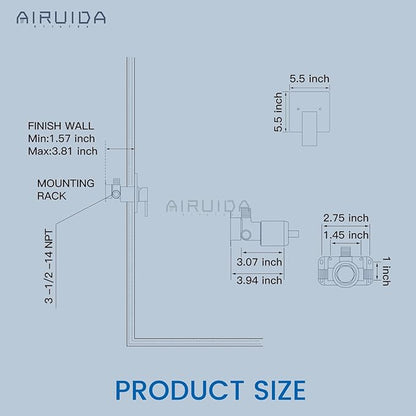 Airuida Square Single-Function Brass Faucet Shower Rough-in Valve Male Thread Bathroom Trim Kit Single Handle Tub Shower Valve 5.5 Inch Cover Plate Brushed Nickel