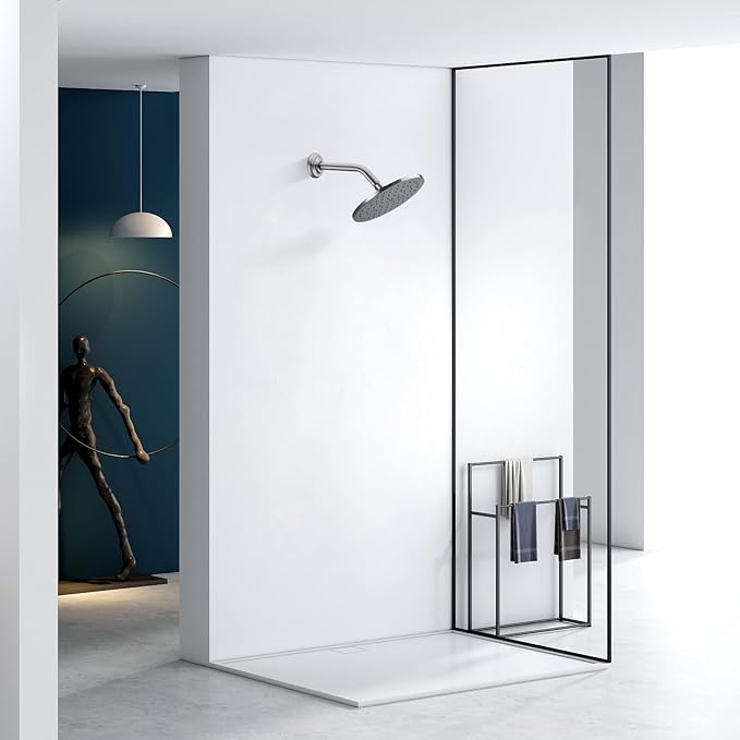9 Inch Angled Shower Arm Brushed Nickel, Curved Shower Head Pipe with Flange, Bathroom Shower Neck Stainless Steel Wall Mounted Extension Extender Rain Rod