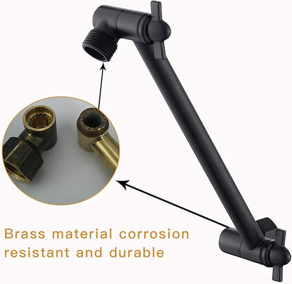 12 Inch Shower Head Extension Arm Matte Black.Solid Brass Adjustable Shower Arm Extension. Lower Or Raise Any Rain Or Handheld Showerhead To Your Height & Angle – Universal Connection