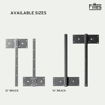 Fittes Heavy Duty Steel Floating T Shelf Bracket Mount 14 Inch 2 Pack, Holds up to 350lb, for Shower Bench, Book Shelf, and Countertop, Modular Design