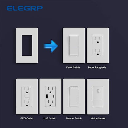 ELEGRP Matte White 1-Gang Screwless Decorative Wall Plates, Standard Size Unbreakable Thermoplastic Faceplate Cover for Decorator Receptacle Outlet Switch, UL Listed (5 Pack)