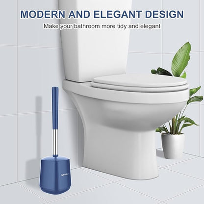 SetSail Toilet Brush and Holder, Self Closing Lid Toilet Bowl Brushes Holder and Extra Long Handle Ventilated Toilet Brush Set for Bathroom Cleaning, Nylon Bristles, 2 Packs-Dark & Blue