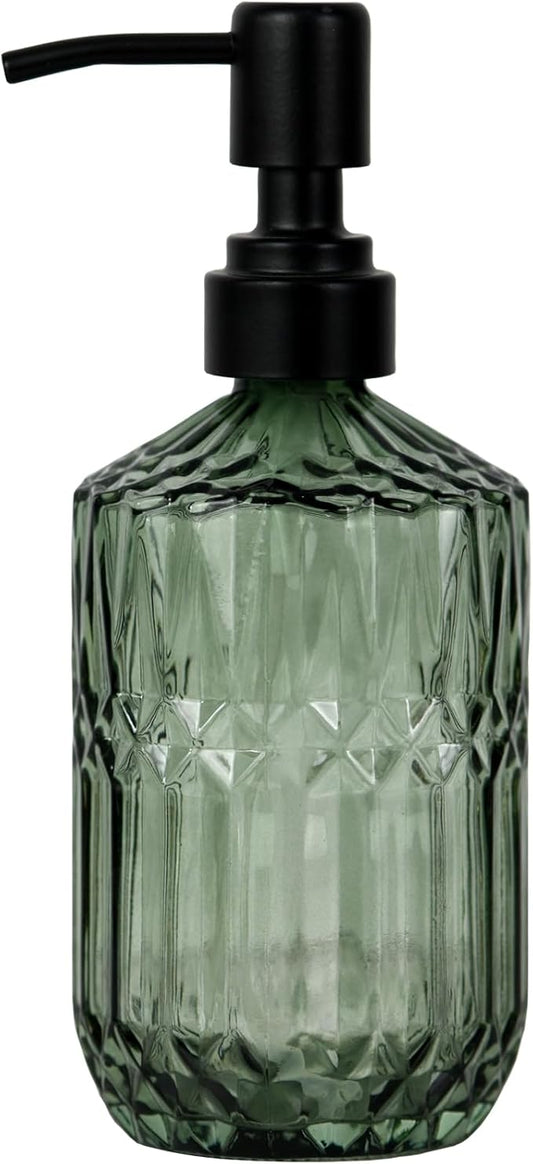 18oz Green Glass Soap Dispenser, Refillable Kitchen, Bathroom Thick Glass Soap Dispenser with Black Rustproof Pump for Dishwashing Liquid, Hand Soap, Lotion, Body Wash (Green-Black Pump)
