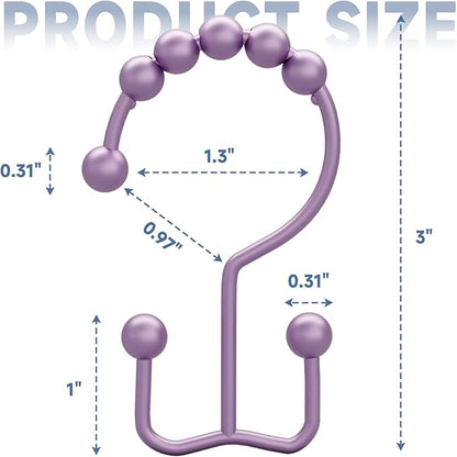 Titanker Shower Curtain Hooks Rings, Rust-Resistant Metal Double Glide Shower Hooks for Bathroom Shower Rods Curtains, Set of 12 Hooks - Greyish-Purple