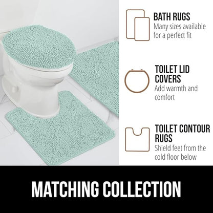 GORILLA GRIP Plush Absorbent Shaggy Chenille Bath Rug Mat for Oval Toilet Base with Rubber Backing, Machine Washable Rugs, Soft Microfiber Contour Mats for Toilets, Bathroom Decor, Seablue