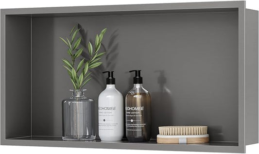 Neodrain 24X12Inch Shower Niche, Gun Metal Stainless Niche NO Tile Needed Recessed Shower Shelf for Bathroom Storage