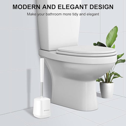 SetSail Toilet Brush 2 Pack, Self Closing Lid Toilet Bowl Brushes Holder and Extra Long Handle Ventilated Toilet Brush Set for Bathroom Cleaning, Nylon Bristles, Pure White