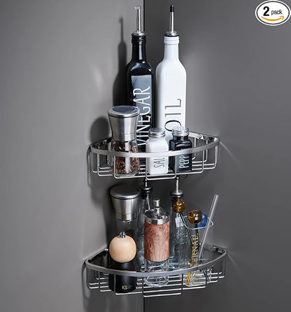 Corner Shower Caddy Organizer, SUS304 Stainless Steel Heavy Duty Rust-Proof Shelf Shampoo Holder, Wall Mounted Storage Rack for Bathroom Kitchen, 2 Packs Polished Chrome