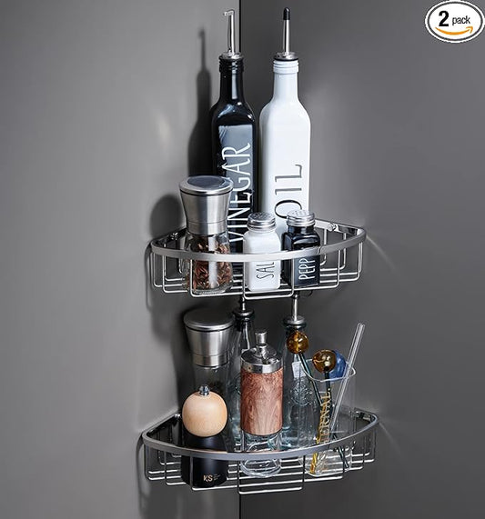 Corner Shower Caddy Organizer, SUS304 Stainless Steel Heavy Duty Rust-Proof Shelf Shampoo Holder, Wall Mounted Storage Rack for Bathroom Kitchen, 2 Packs Polished Chrome