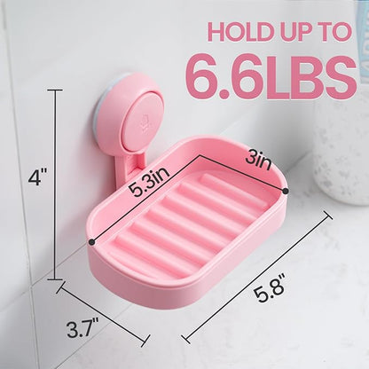 TAILI Soap Dish Bar Holder Suction Cup,Soap Saver with Powerful Vacuum Suction,Sponge Holder for Shower,Bathroom,Tub and Kitchen Sink, Universal Shower Accessories,Drill-Free,Removable,Pink