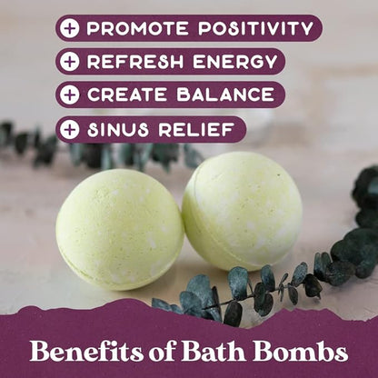 Purple Canyon Eucalyptus Bath Bombs for Women | Energizing Mint and Eucalyptus Bath Bomb with Natural Essential Oils | Gift Set of 6