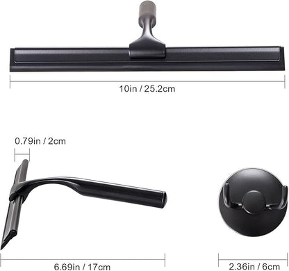 Ettori Shower Squeegee for Glass Doors, Squeegee for Shower Glass Door, Window and Car Glass, Mirrors - All-Purpose Stainless Steel Squeegee, 10 Inches and Black