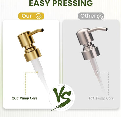 AmazerBath Soap Dispenser, 2 Pack Glass Soap Dispenser with Pump Stainless Steel, 17 Oz Clear Gold Hand Soap Dispensers for Bathroom and Kitchen