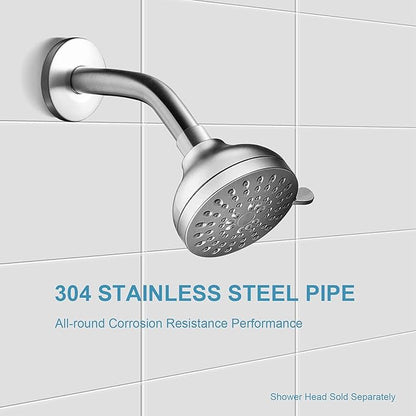 OFFO Shower Arm with Flange, 6 in Brushed Nickel Wall Mount Replacement Angle Shower Head Arm Wall-Mounted For Fixed Shower Head & Handheld Showerhead