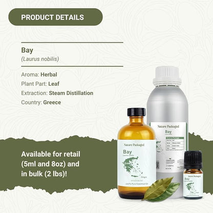 Bay Essential Oil - Direct from Greece - Steam Distilled - Laurel for Aromatherapy, Massage, Diffuser, DIY Candle and Soap Making - 8oz