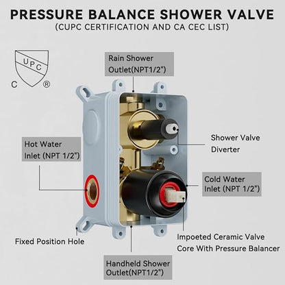 Shower Faucet Set Matte Black Shower System, Starbath 10" Rain Shower Head and Handheld Spray Shower Set Complete Ceiling Mounted,2 Way Pressure Balance Shower Valve and Trim Kit Included