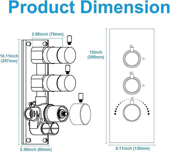 2 Way Shower Diverter Valve Brass Dual Functions Thermostatic Shower Mixing Valve Kit 3 Handle Flow Control Valve, 3/4 Inch Inlet, Can Run Simultaneously, Oil Rubbed Bronze