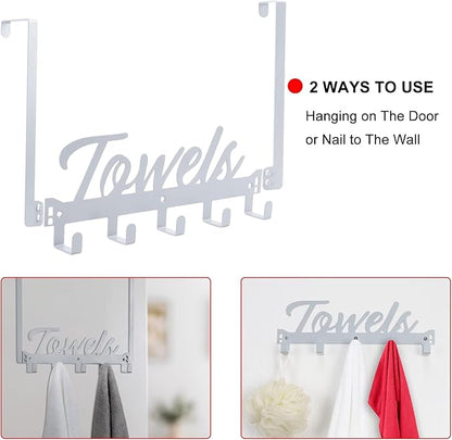 2 Pack Over The Door Hooks, Towel Rack for Bathroom Towel Holder for Hanging Heavy Duty,Over Door Hanger with 10 Coat Hooks for Bedroom Bathroom Kitchen, Silver