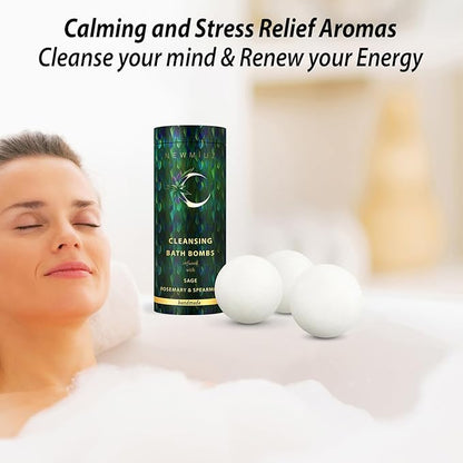 Sage Bath Bombs Spiritual Bath Energy Clearing Protection Shielding Smokeless Smudging Sage Rosemary and Spearmint Relaxation Stress Relief Spa Gift