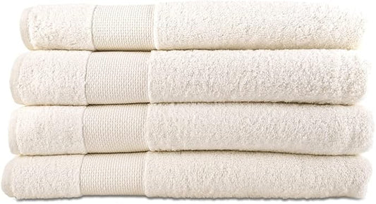 Hencely Premium Bath Towel Set of 4-28x58 Inches - High Absorbency, Quick Drying - 100% Soft Turkish Cotton Towels - Ideal for Home, Bathroom, Hotel, Spa, and Gym - Ivory