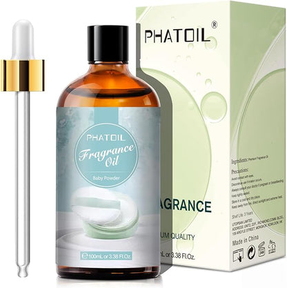 PHATOIL 3.38FL.OZ Baby Powder Fragrance Oils for Aromatherapy, Essential Oils for Diffusers for Home, Perfect for Diffuser, DIY Candle and Soap Making, DIY Scented Products - 100ml