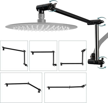 iFealClear All Metal 16" Shower Head Extension Arm, Solid Brass Shower Head Extender Adjustable Height Angle, G1/2 Universal Connection Stainless Steel Rain Shower Pipe, Lock Joint, Oil Rubbed Bronze