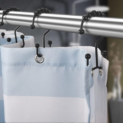 Titanker Black Shower Curtain Hooks Rings, Rust-Resistant Metal Double Glide Shower Hooks for Bathroom Shower Rods Curtains, Set of 12 Hooks - Matte Black