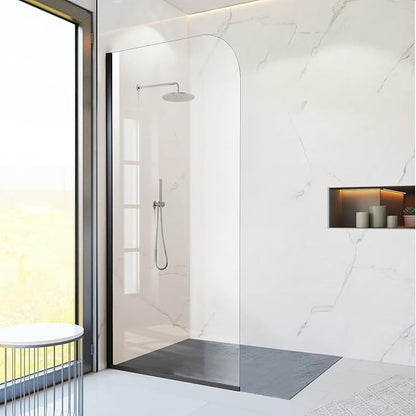 Glass Shower Panel, 36" W x 76" H Semi-Framed Fixed Shower Glass Panel in Matte Black with 5/16"(8mm) Clear Tempered Glass Door, Simple Shower Door Panel for Bathroom