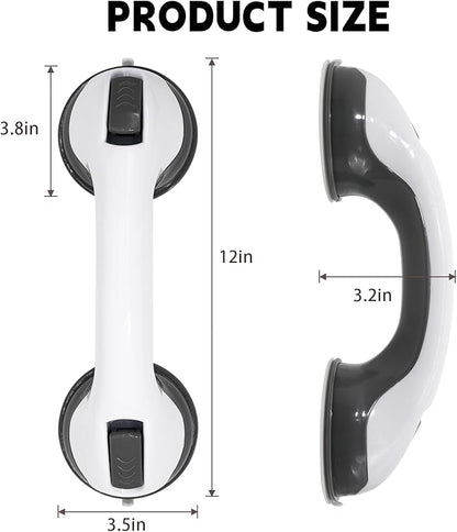 2-Pack Grab Bars for Bathtubs and Showers, 12 inch Shower Handle Suction Shower Bar, Safety Bars for Shower Chair, Bathroom Grab Bar for Senior，No Drilling Removable (Black, 12 inch)