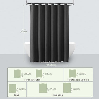 Inhousolu Fabric Shower Curtain Waffle Weave, 230 GSM Heavy Duty, Weighted Hem, 14 Metal Hooks, Water Repellent, Machine Washable, Hotel Spa Luxury Bath Curtain Set, 72 x 72 Inch, Black