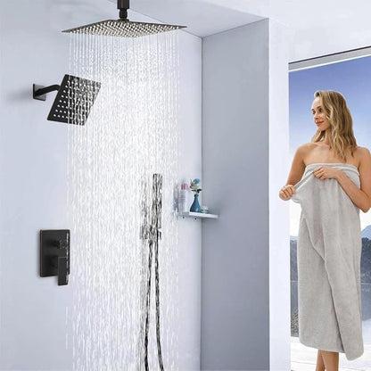 Shower Faucet Set Oil Rubbed Bronze Shower System, Knob Switch Diverter Shower Faucet with High Pressure Handheld Spray, Ceiling Mount 10 Inch Shower Head with 6 Inch Wall Mount Shower Head