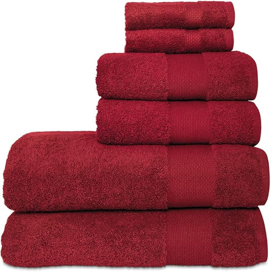 Hencely 6-Piece Bath Towel Set - High Absorbency, Quick Drying - 100% Soft Turkish Cotton - 2 Bath Towels, 2 Hand Towels, 2 Washcloths - for Bathroom, Home, Hotel, Spa, and Gym - 6-Pack Red
