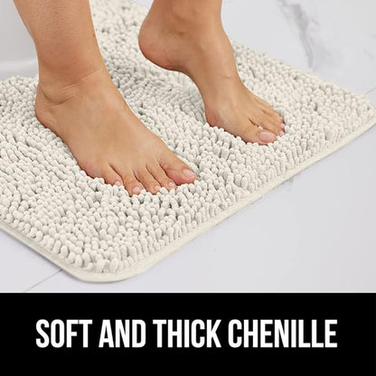 GORILLA GRIP Bath Rug Mat 60x24, Thick Soft Absorbent Chenille, Quick Dry Microfiber Mats, Rubber Backing Washable Shower Floor Rugs, Bathmat Runner, US Designed Bathroom Home Decor Accessories Ivory