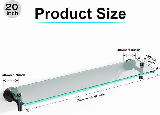 Glass Shelves for Bathroom,20-Inch Matte Black Floating Bathroom Shelf Stainless Steel Tempered Glass Shelf Modern Shelves Wall Mounted