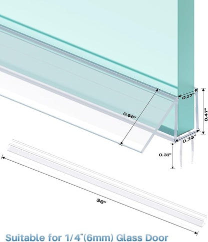 Shower Door Bottom Seal Strip, 2PCS Seal Strip, Ultra Clear PVC, 36" Length, Fits 6mm Thick Glass, Prevents Leaks, Easy Installation, No Adhesive Required (Ultra Clear, 36in for 1/4"(6mm) Door)