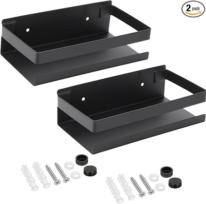 Lallisa 2 Pieces Stainless Steel Shelf Bathroom Shower Floating Shelves Wall Mounted Shower Caddy Basket Shelf Storage Organizer Shelves for Bathroom, Kitchen, Living Room (7.87 Inches/ 20 cm,Black)