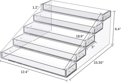 PMMASTO Widen Tiered Spice Rack, Seasoning Organizer, Clear Acrylic Vertical Shelves Can Organizer for Countertop, Cabinet, Pantry, Kitchen Organization and Storage - 5 Tier