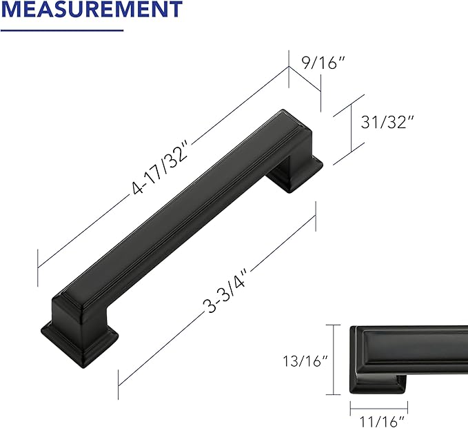 Ravinte Hardware 5 Pack Matte Black Cabinet Pulls, 3-3/4 Inch (96mm) Hole Center Zinc Alloy Drawer Handles for Kitchen Cabinets, Cupboards, Dressers, Square Solid Metal Hardware