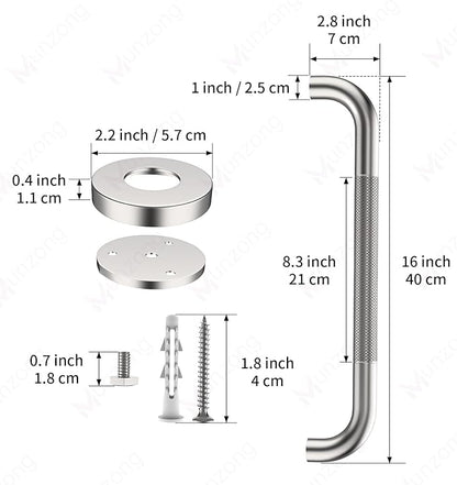 16 Inch Anti Slip Shower Grab Bar,Munzong 2 Pack Handicap Grab Bars,Brushed Nickel Knurled Bathroom Balance Bar,Safety Hand Rail Support Elderly Senior Bath Handle