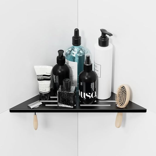 lives Corner Shower Shelf 10" Slot Design Recessed Shower Shelves for Tiled Wall, 304 Stainless Steel Corner Shelves for Bathroom Organizer (Black, Line-1PCS)