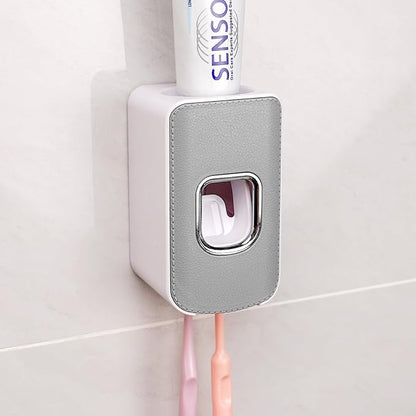 2 Slot Plastic Toothbrush Holder and Toothpaste Dispenser Wall Mounted, Automatic Toothpaste Squeezer, 2 in 1 Tooth Brush Toothpaste Organizer for Shower (Grey)