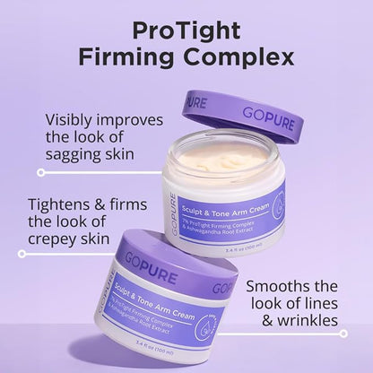 goPure Sculpt & Tone Arm Cream – Firming And Tightening Cream For The Arms, Smooths The Look Of Wrinkles, Deeply Hydrates, Firms The Look Of Crepey Texture On The Arms