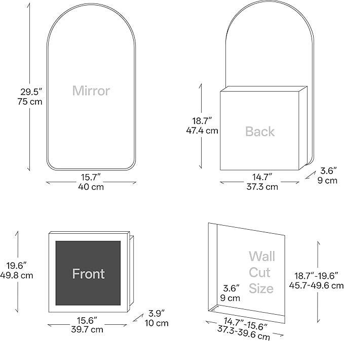 Arched Bathroom Medicine Cabinet with Mirror, No Assembly Needed, Recessed or Surface Mount Wall Storage Cabinet, Mirror Cabinet with Tissue Slot & 2X Magnifying Mirror (Gold, 29.5"L x 15.7"W)