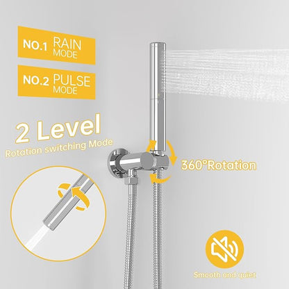 BESy Shower System with 10 Inch Round Rain Shower Head and Handheld Wall Mounted, High Pressure Rainfall Shower Faucet Fixture Combo Set with 2 in 1 Handheld Showerhead for Bathroom, Polished Chrome